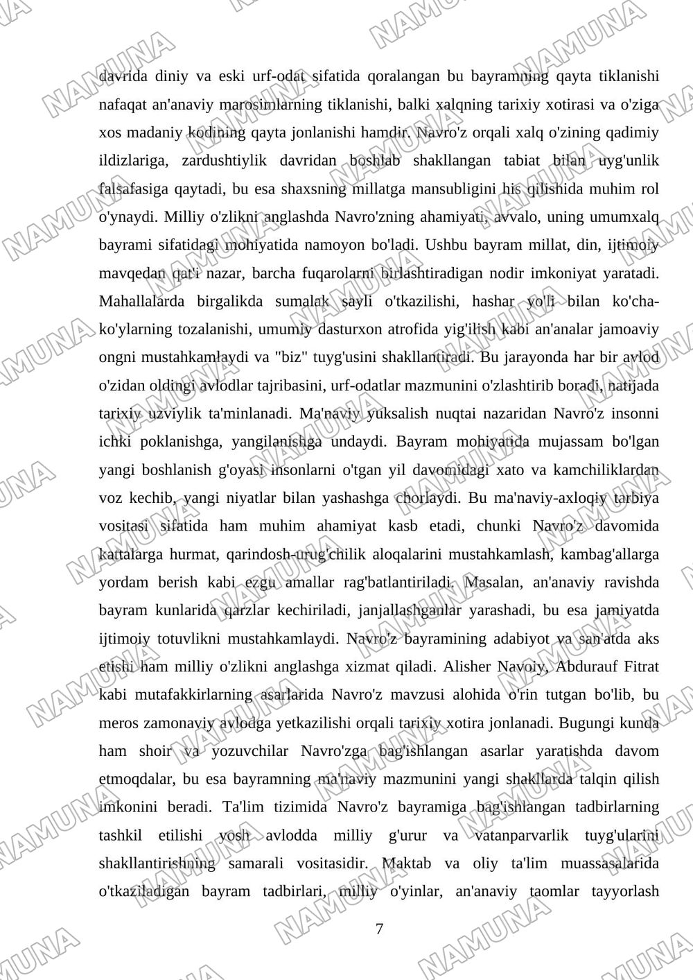 Navro’z bayramining qayta tiklanishi va ahamiyati — mustaqil ish, 7-varaq