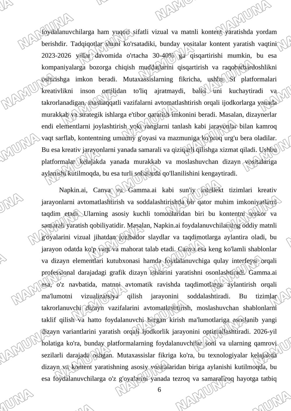 18 Sun’iy intellekt tizimlari. Napkin.ai, Canva, Gamma.ai imkoniyatlari — mustaqil ish, 6-varaq
