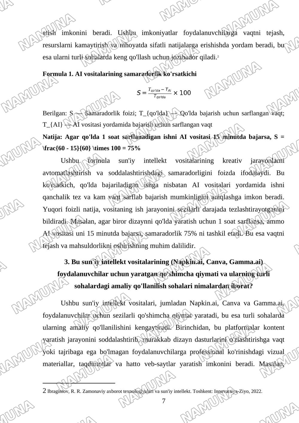 18 Sun’iy intellekt tizimlari. Napkin.ai, Canva, Gamma.ai imkoniyatlari — mustaqil ish, 7-varaq
