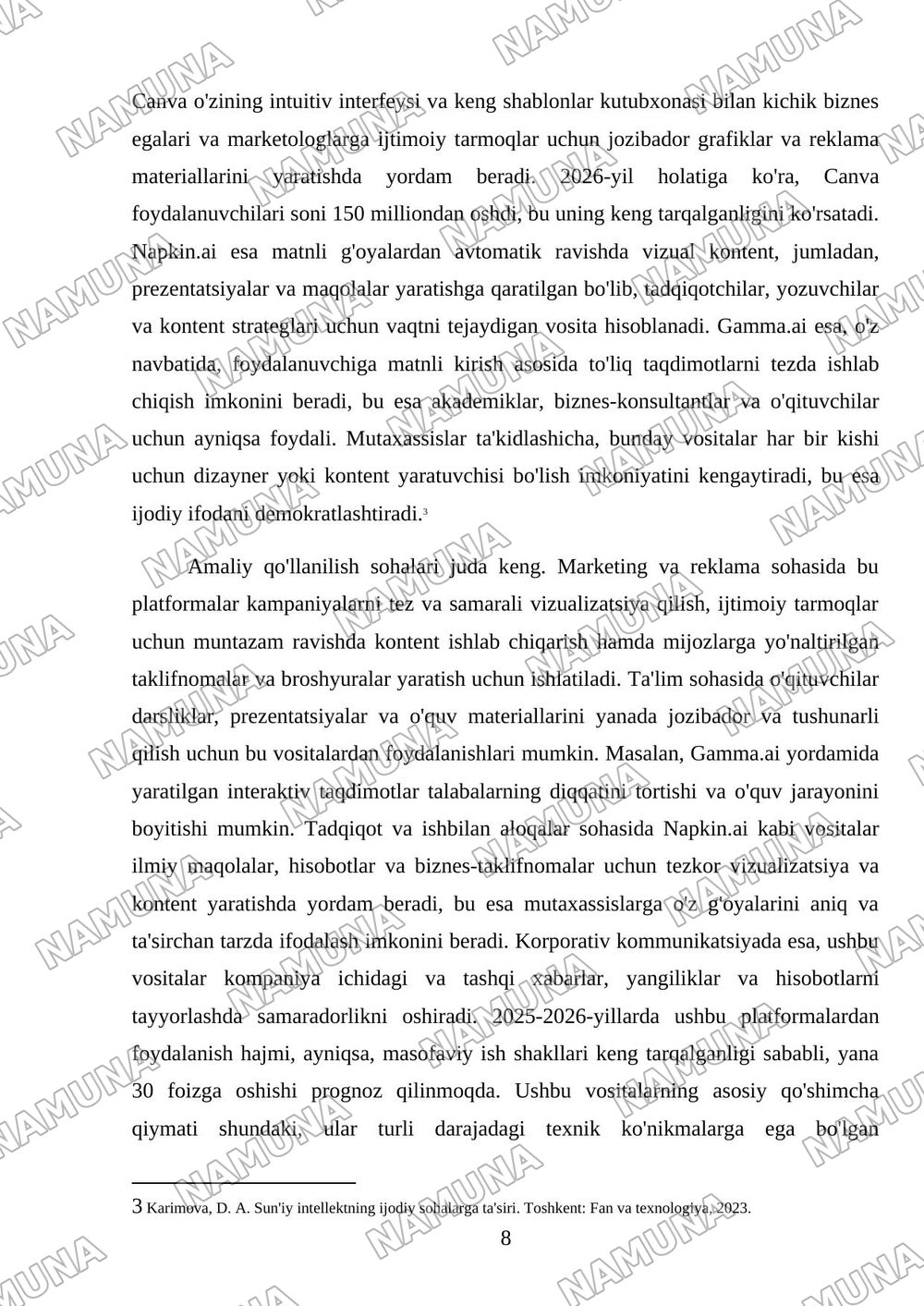 18 Sun’iy intellekt tizimlari. Napkin.ai, Canva, Gamma.ai imkoniyatlari — mustaqil ish, 8-varaq