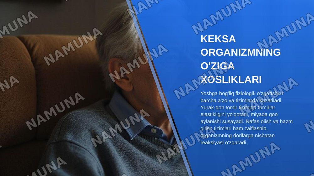Keksa bemor. Keksa organizmning fiziologik xususiyatlari. Krizis xolatda boʻlgan bemorga maslahat berish. Yoʻqotish, bemor xolatini oʻziga xosligi — zamonaviy taqdimot, 3-slayd