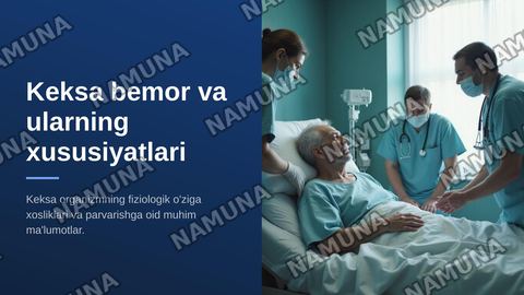Keksa bemor. Keksa organizmning fiziologik xususiyatlari. Krizis xolatda boʻlgan bemorga maslahat berish. Yoʻqotish, bemor xolatini oʻziga xosligi — zamonaviy taqdimot