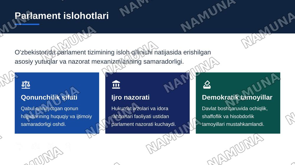 Mustaqillik yillarida O’zbekistonda parlament tizimidagi islohotlar. — zamonaviy taqdimot, 7-slayd