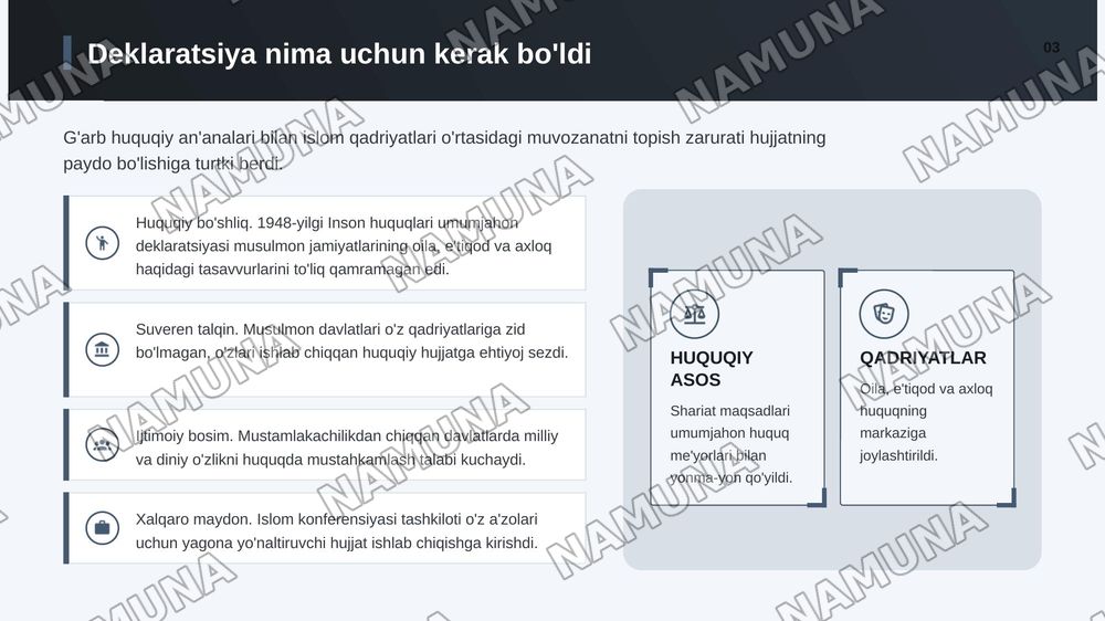 Qohira deklaratsiyasi inson huquqlari borasidagi ahamiyati — zamonaviy taqdimot, 4-slayd