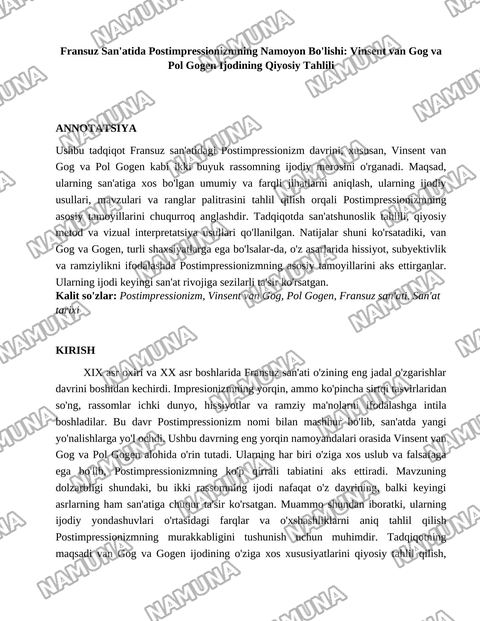 Fransuz san'ati. Postimpressionizm. Vinsent van Gog va Gogen ijodi — maqola