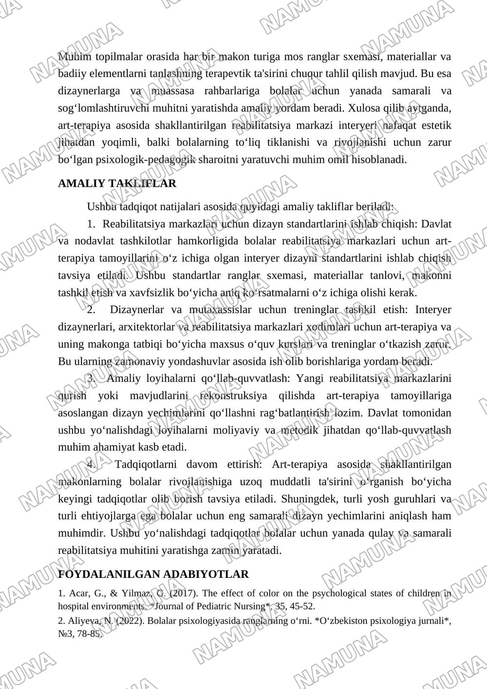 Bolalar realibitatsiya markazi Interyer muhitini art terapiya asosida shakllantirish — maqola, 6-varaq