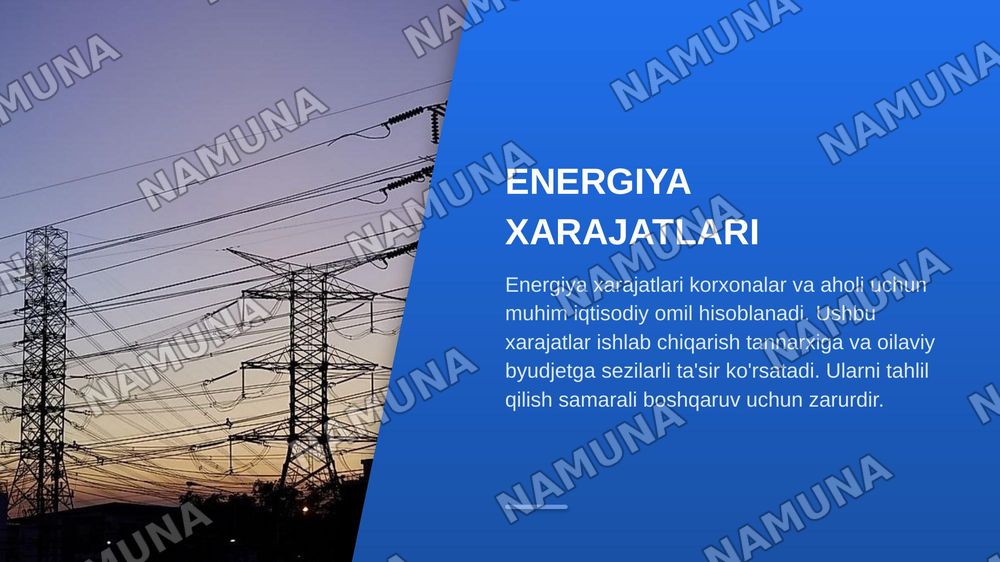 Elektr energiyasi va boshqa energiya resurslari xarajatlarini tahlil qilish — zamonaviy taqdimot, 3-slayd