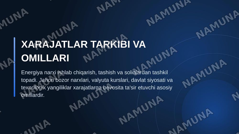 Elektr energiyasi va boshqa energiya resurslari xarajatlarini tahlil qilish — zamonaviy taqdimot, 6-slayd
