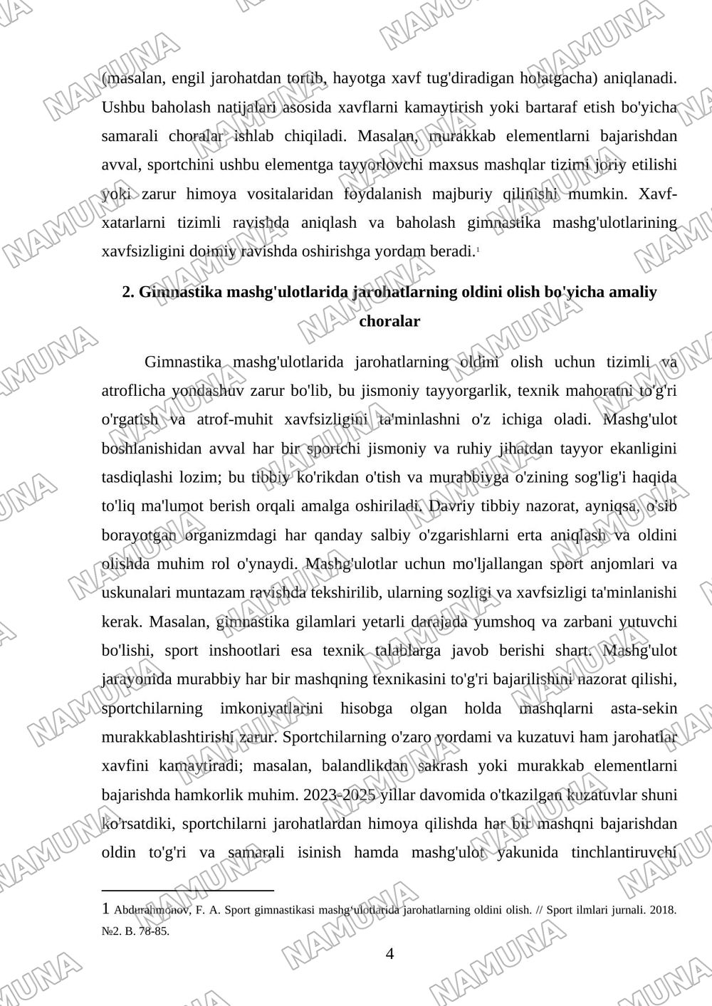 Gimnastika mashg'ulotlarida xavfsizlik qoidalari — mustaqil ish, 4-varaq