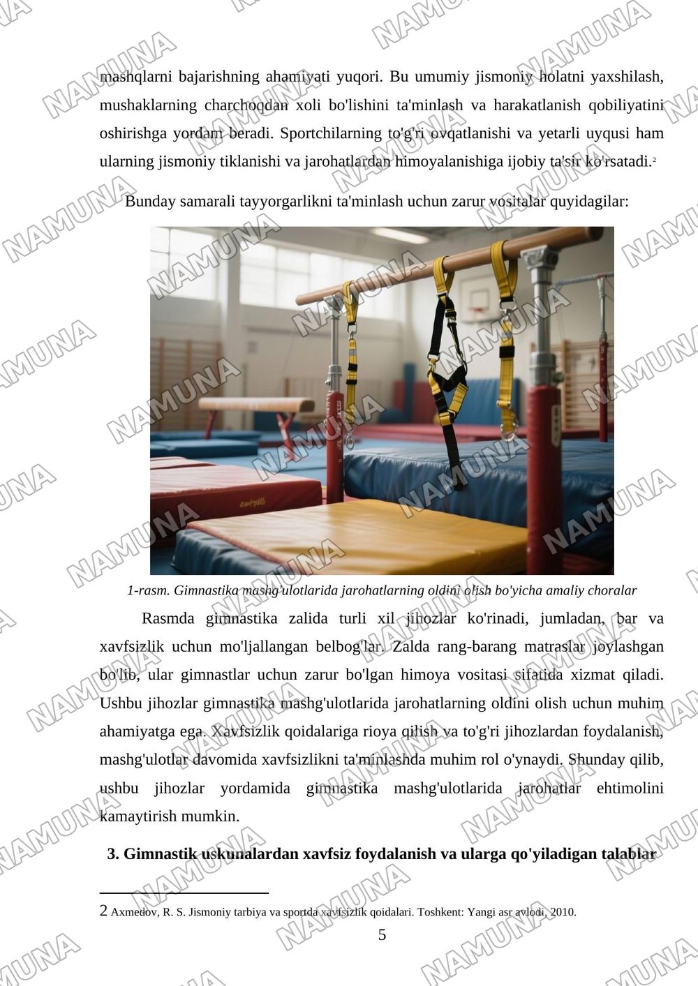 Gimnastika mashg'ulotlarida xavfsizlik qoidalari — mustaqil ish, 5-varaq