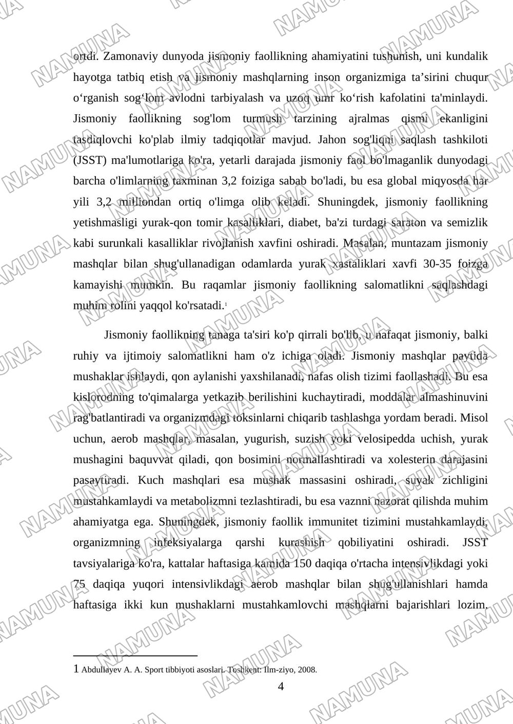 Jismoniy mashqlarning inson tanasiga ta’siri — mustaqil ish, 4-varaq