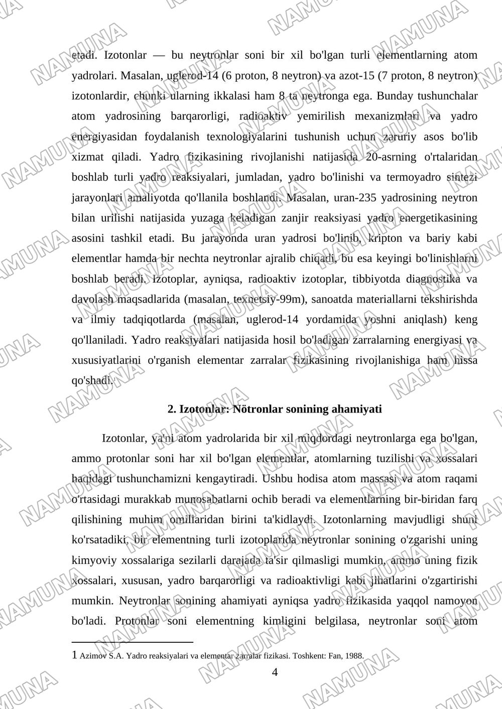 Izotop va izotopar, izotonlar. Yadro reaksiyalar — mustaqil ish, 4-varaq