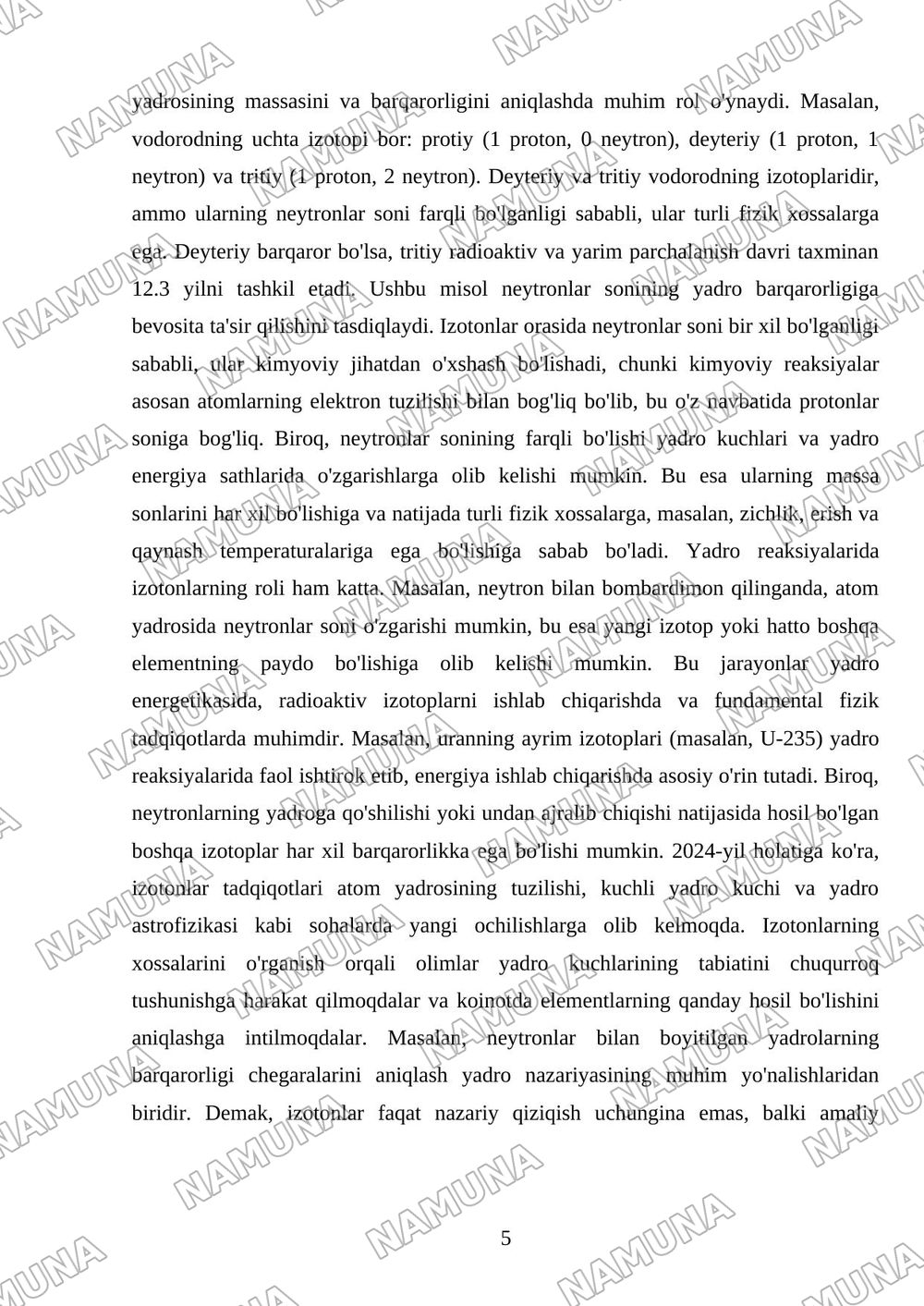 Izotop va izotopar, izotonlar. Yadro reaksiyalar — mustaqil ish, 5-varaq