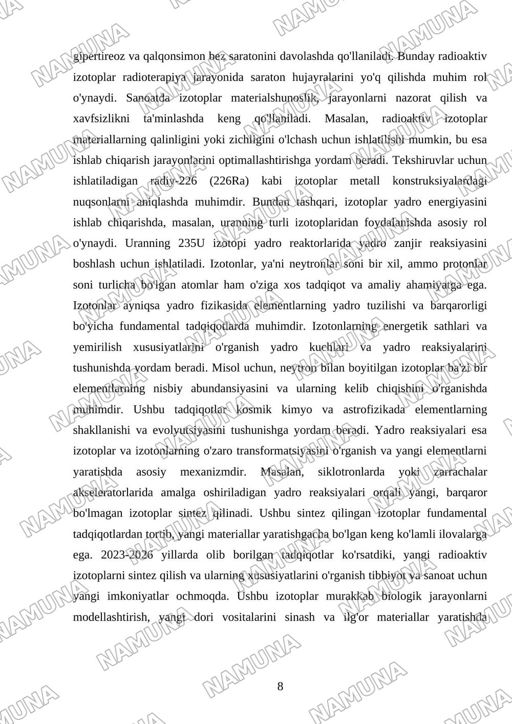 Izotop va izotopar, izotonlar. Yadro reaksiyalar — mustaqil ish, 8-varaq
