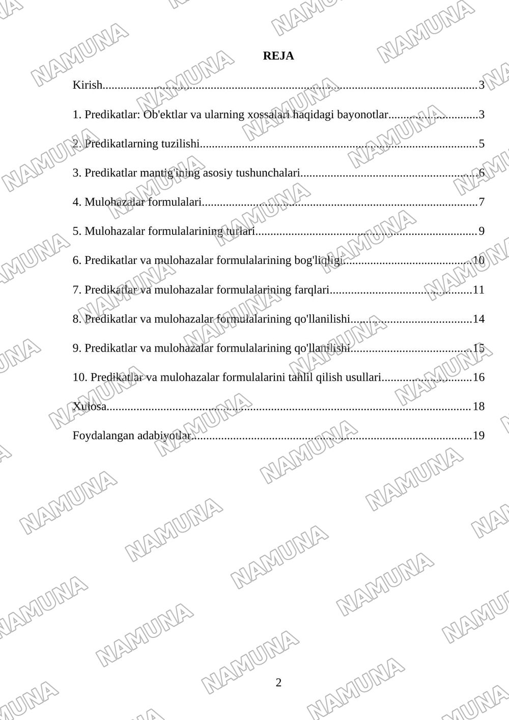 Predikatlar va mulohazalar formulalarining o'zaro farqlari — referat, 2-varaq