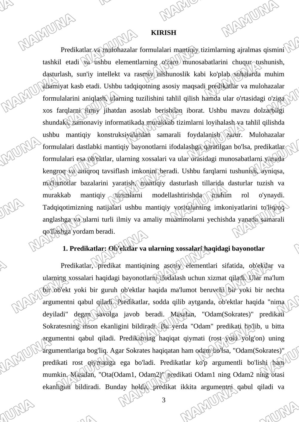 Predikatlar va mulohazalar formulalarining o'zaro farqlari — referat, 3-varaq