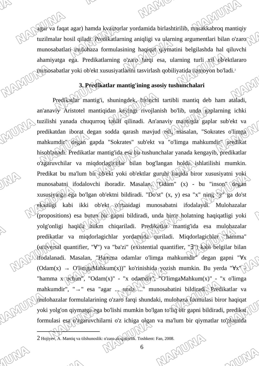 Predikatlar va mulohazalar formulalarining o'zaro farqlari — referat, 6-varaq
