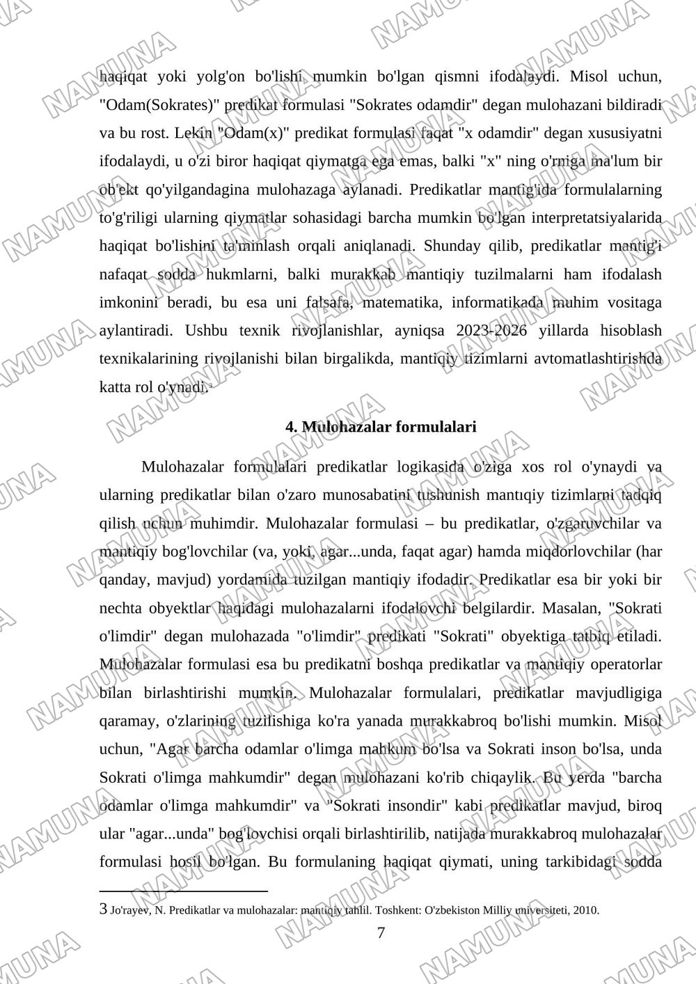 Predikatlar va mulohazalar formulalarining o'zaro farqlari — referat, 7-varaq