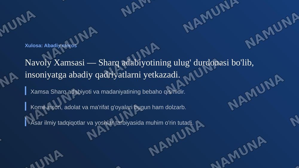 Alisher Navoiy Xamsa dostoni — zamonaviy taqdimot, 7-slayd