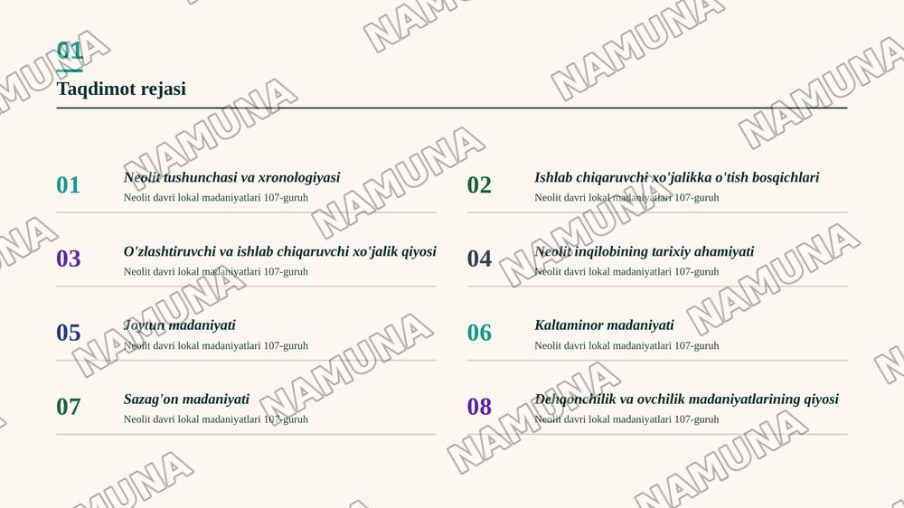 Neolit davri lokal madaniyatlari
107-guruh — zamonaviy taqdimot, 2-slayd