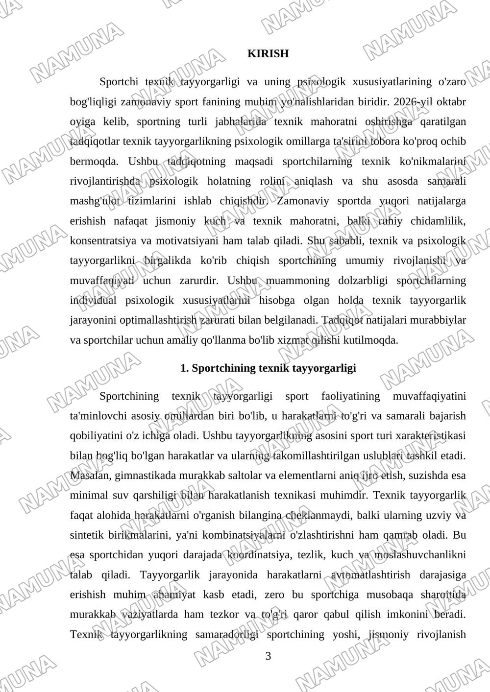 Sportchining texnik tayyorgarligi va uning psixologik xususiyatlari toʻgʻrisida umumiy tushuncha — referat, 3-varaq