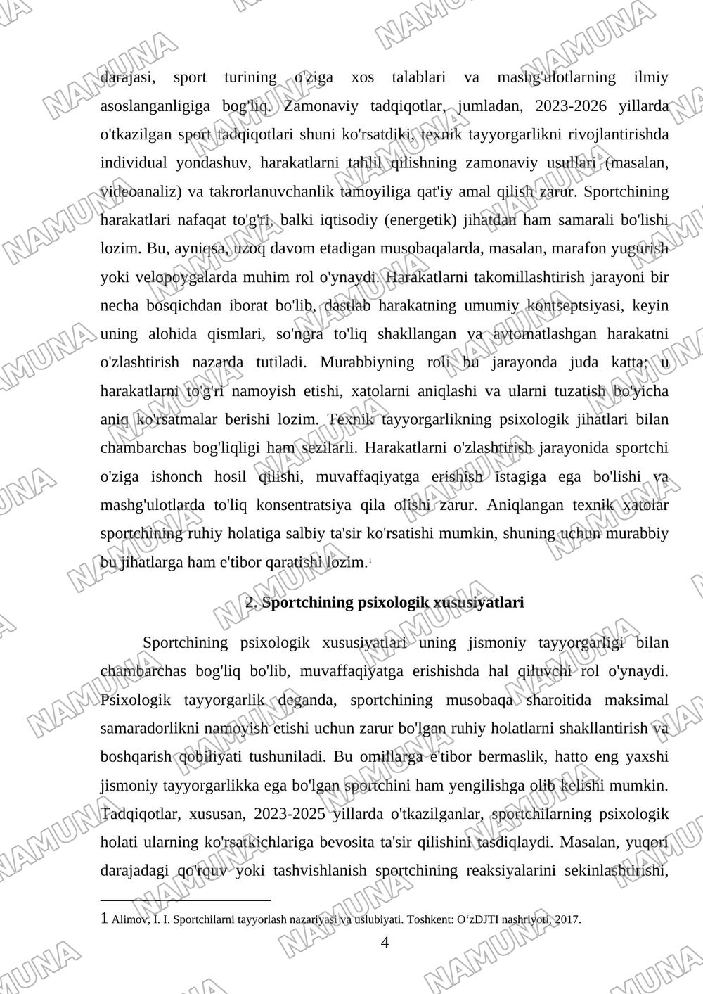 Sportchining texnik tayyorgarligi va uning psixologik xususiyatlari toʻgʻrisida umumiy tushuncha — referat, 4-varaq