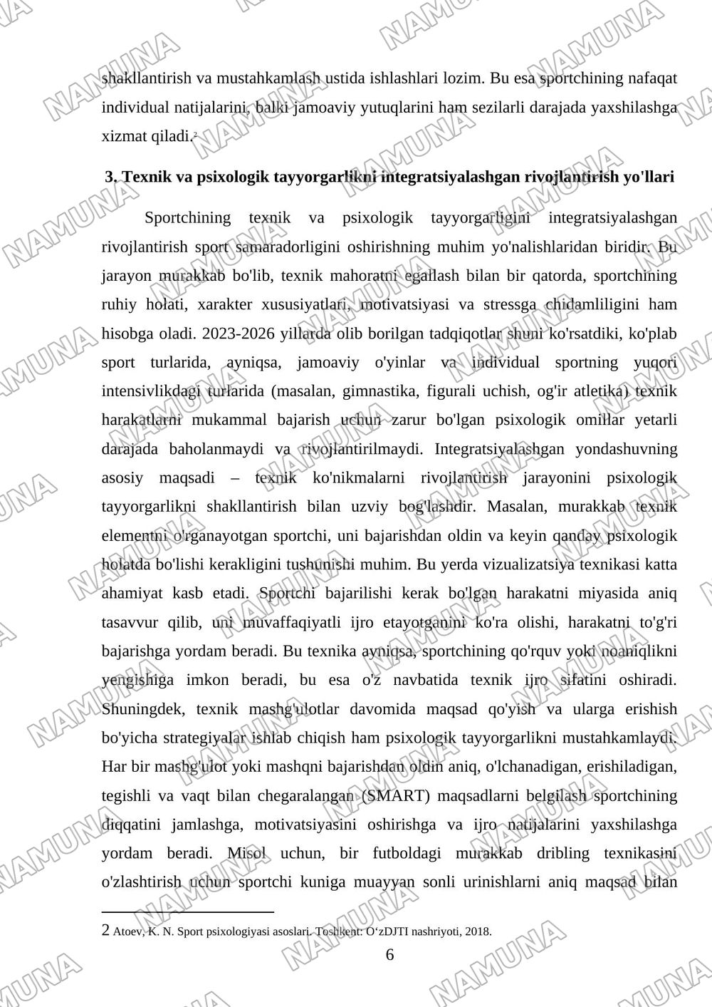 Sportchining texnik tayyorgarligi va uning psixologik xususiyatlari toʻgʻrisida umumiy tushuncha — referat, 6-varaq