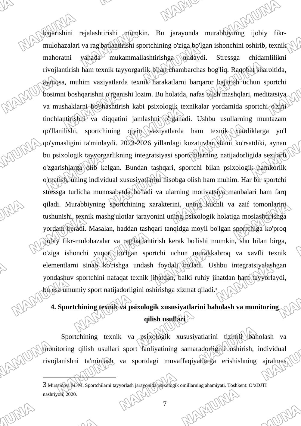 Sportchining texnik tayyorgarligi va uning psixologik xususiyatlari toʻgʻrisida umumiy tushuncha — referat, 7-varaq