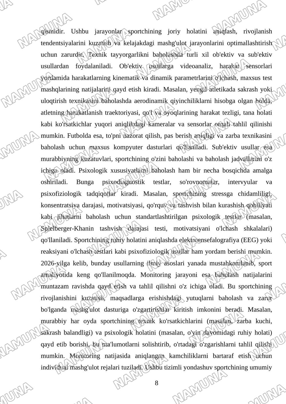 Sportchining texnik tayyorgarligi va uning psixologik xususiyatlari toʻgʻrisida umumiy tushuncha — referat, 8-varaq