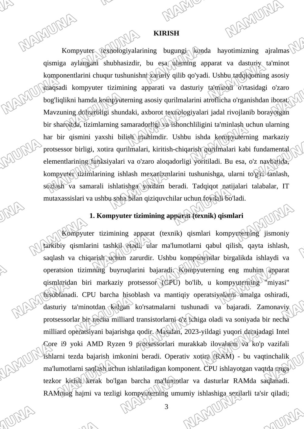 Kompeyuter tizimining apparati va dasturiy ta'minoti. Kompyuterning asosiy qurilmalari — mustaqil ish, 3-varaq