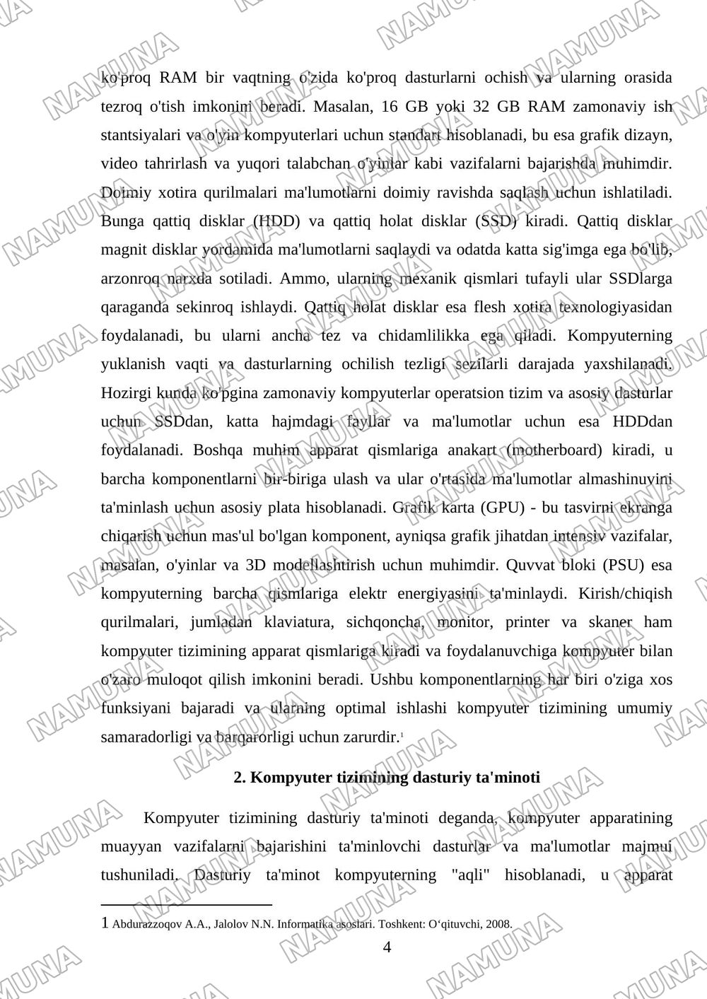 Kompeyuter tizimining apparati va dasturiy ta'minoti. Kompyuterning asosiy qurilmalari — mustaqil ish, 4-varaq