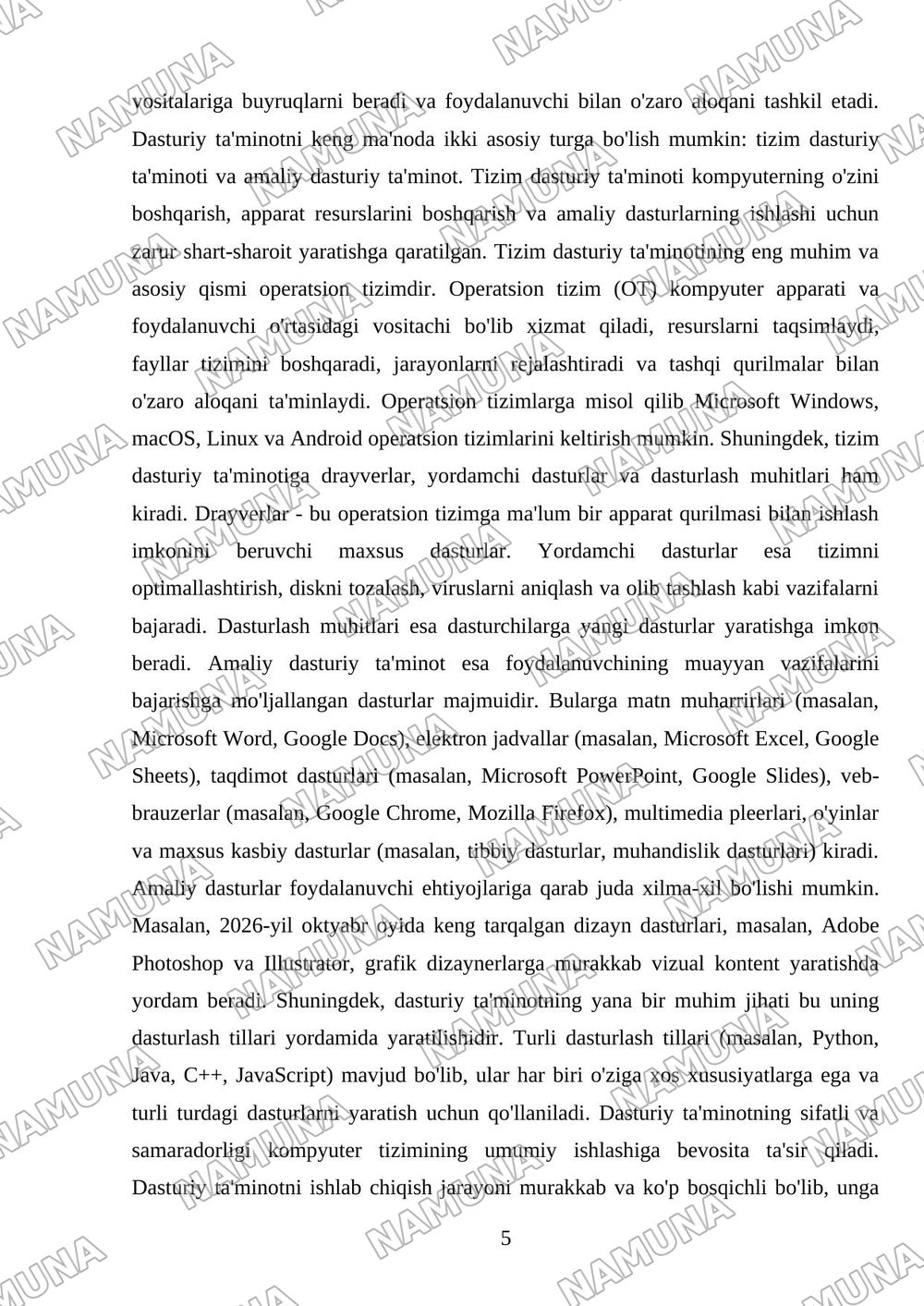 Kompeyuter tizimining apparati va dasturiy ta'minoti. Kompyuterning asosiy qurilmalari — mustaqil ish, 5-varaq