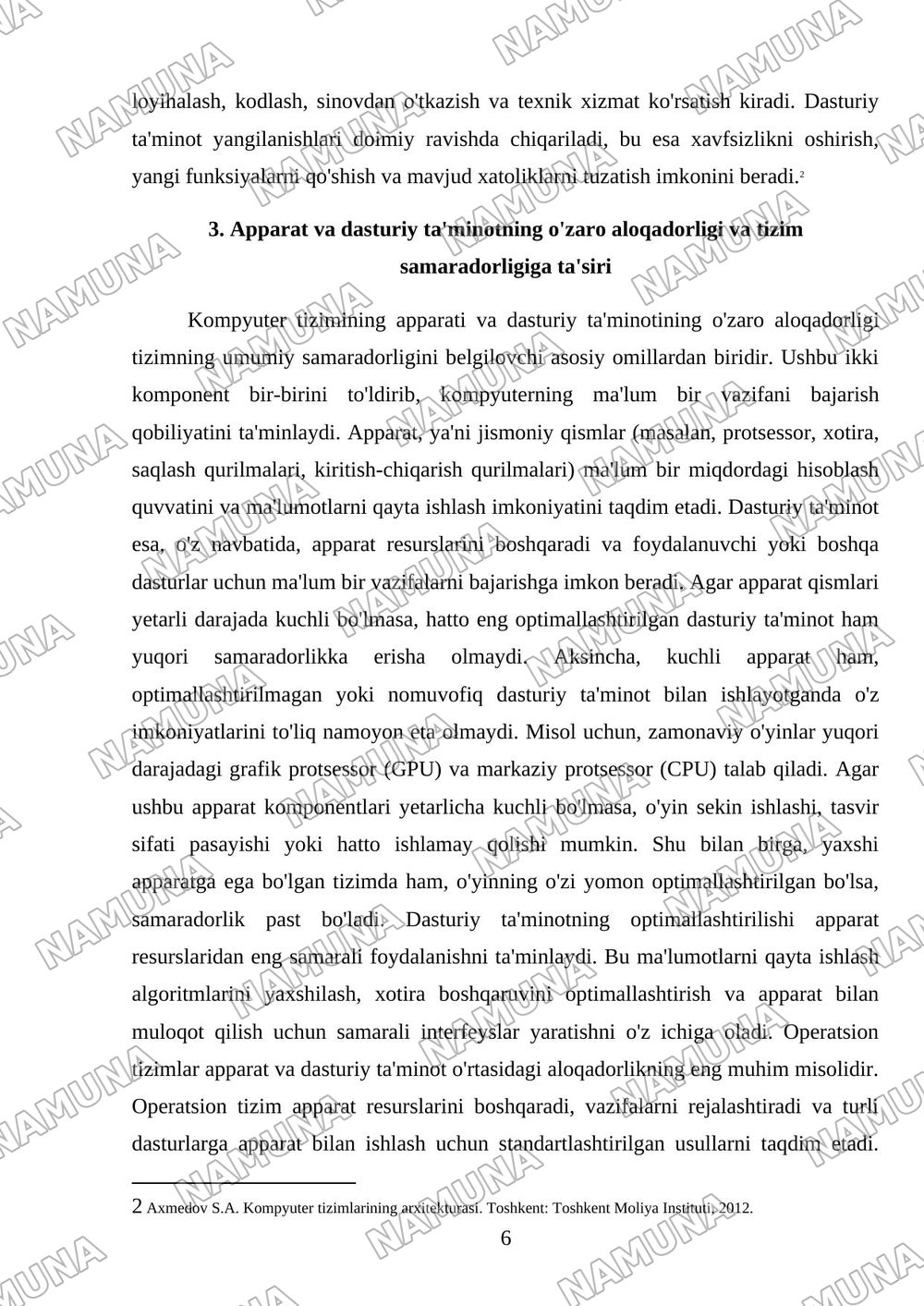 Kompeyuter tizimining apparati va dasturiy ta'minoti. Kompyuterning asosiy qurilmalari — mustaqil ish, 6-varaq