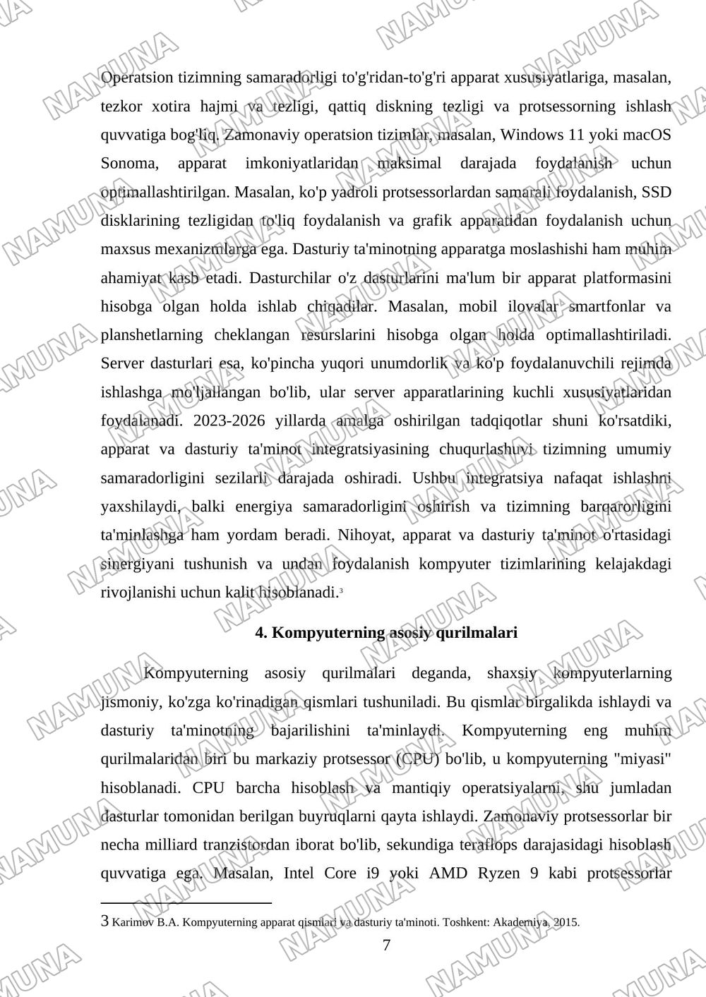 Kompeyuter tizimining apparati va dasturiy ta'minoti. Kompyuterning asosiy qurilmalari — mustaqil ish, 7-varaq