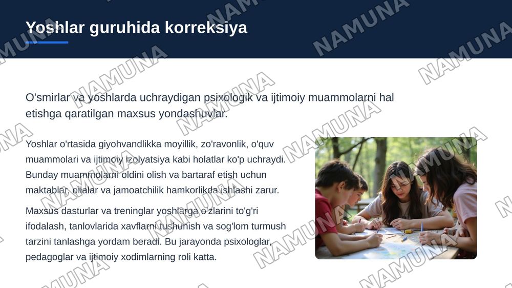 Turli guruhlarda korreksion ishlarning ahamiyati — zamonaviy taqdimot, 8-slayd