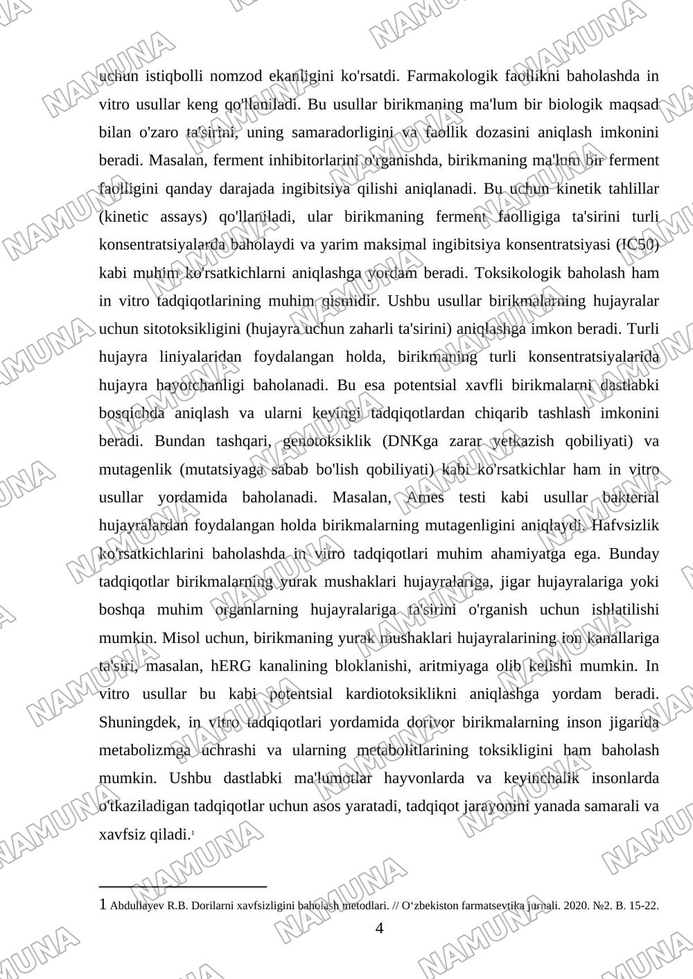 Preking tadqiqotlar: In virto vain vivo tadqiqotlar, farmokologik faollik, toksikologik baholash hamda hafsizlik korsatkichlarini oz ichiga olgan sxematik maket yoki axborot stendi tayyorlash — mustaqil ish, 4-varaq