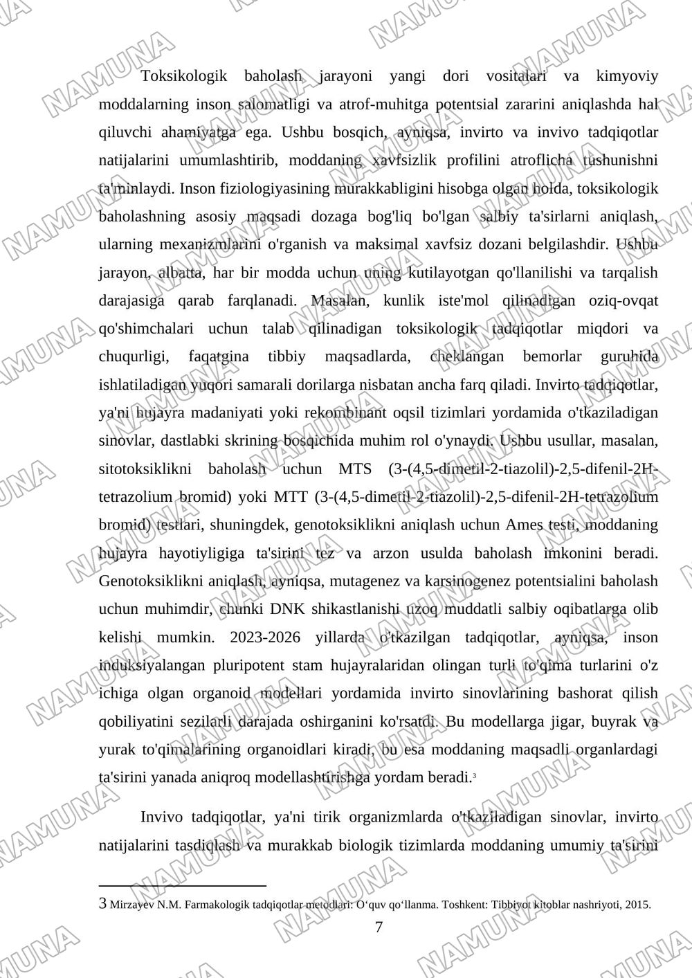 Preking tadqiqotlar: In virto vain vivo tadqiqotlar, farmokologik faollik, toksikologik baholash hamda hafsizlik korsatkichlarini oz ichiga olgan sxematik maket yoki axborot stendi tayyorlash — mustaqil ish, 7-varaq