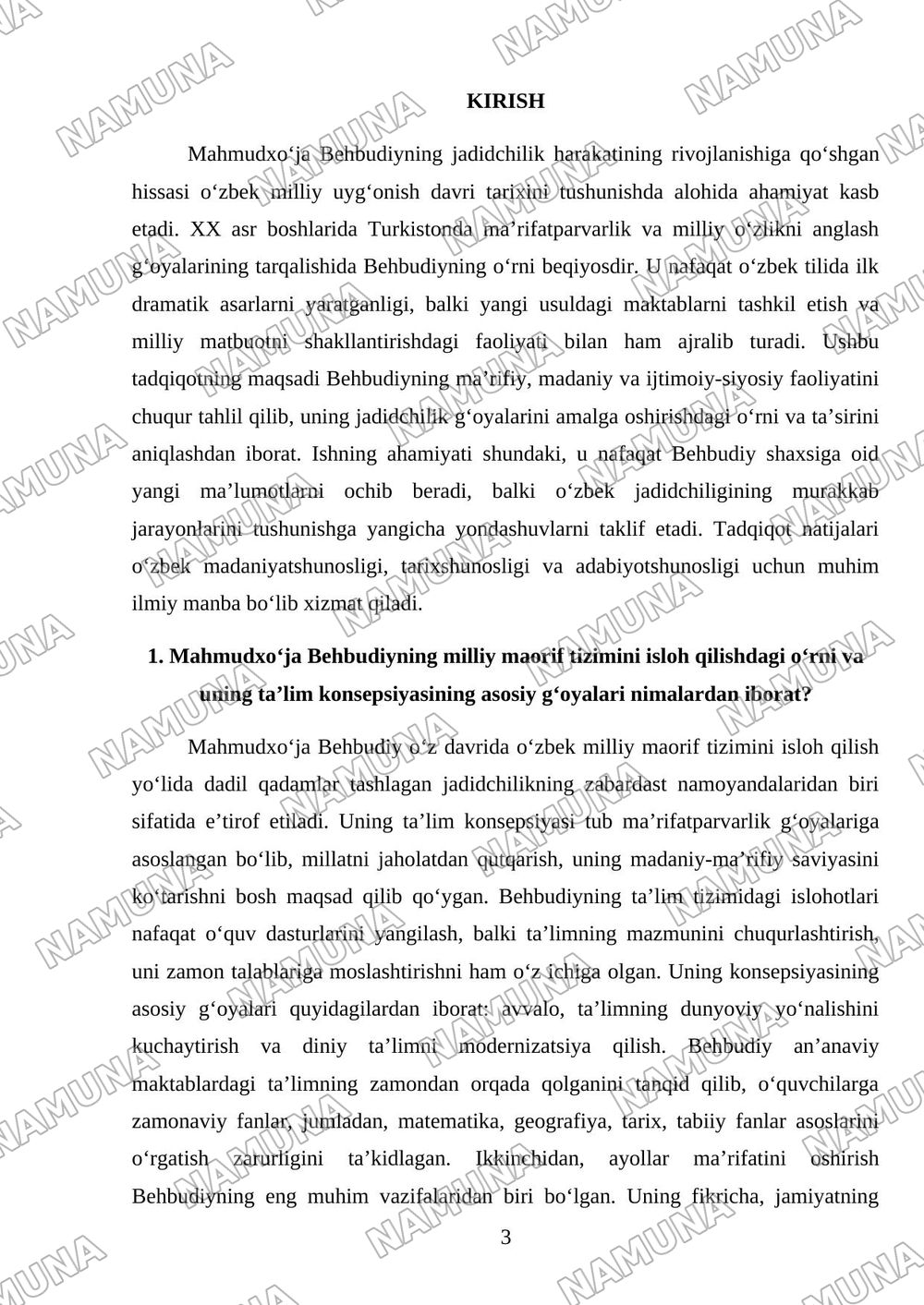 Mahmudxoʻja Behbudiy jadidchilik rivojlanishiga qoʻshgan hissasi — mustaqil ish, 3-varaq