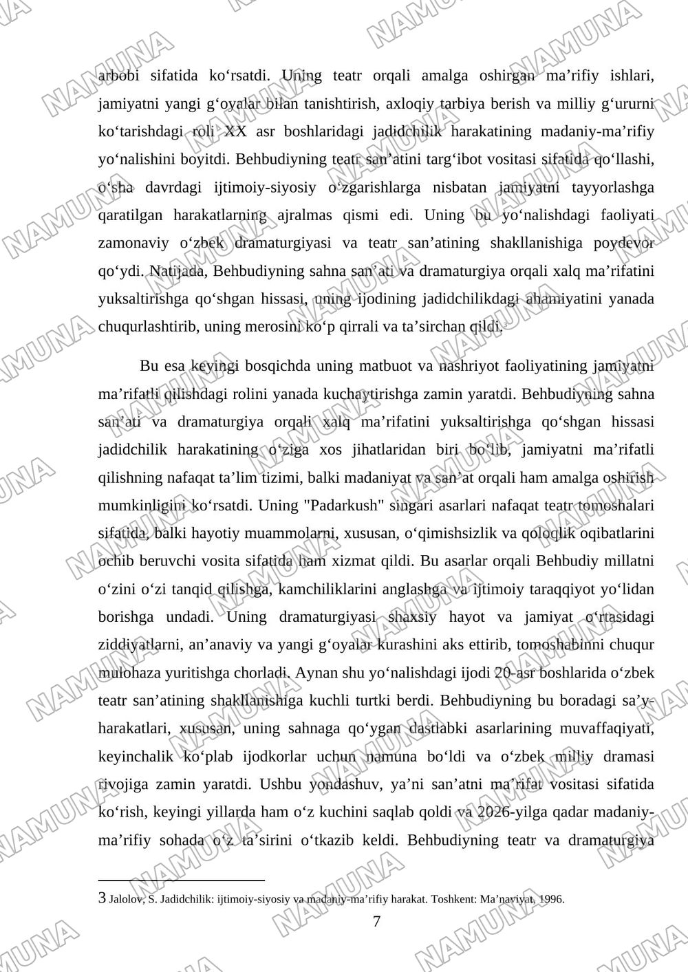 Mahmudxoʻja Behbudiy jadidchilik rivojlanishiga qoʻshgan hissasi — mustaqil ish, 7-varaq