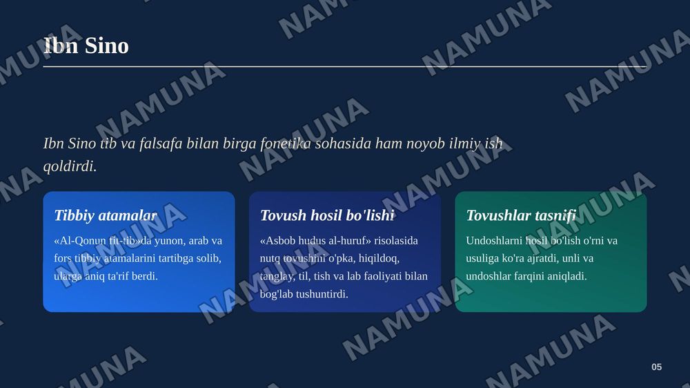 A.N.Forobiy, A.R.Beruniy,IBn Sino, M.Zamaxshariylarning tilshunoslikka qoshgan hissalari. — zamonaviy taqdimot, 6-slayd