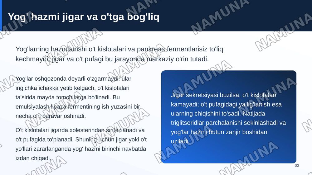 Surunkali gepatitlar.
Xolesistitda yoglar hazmlanishini buzulishi(steyatoreya) — zamonaviy taqdimot, 3-slayd