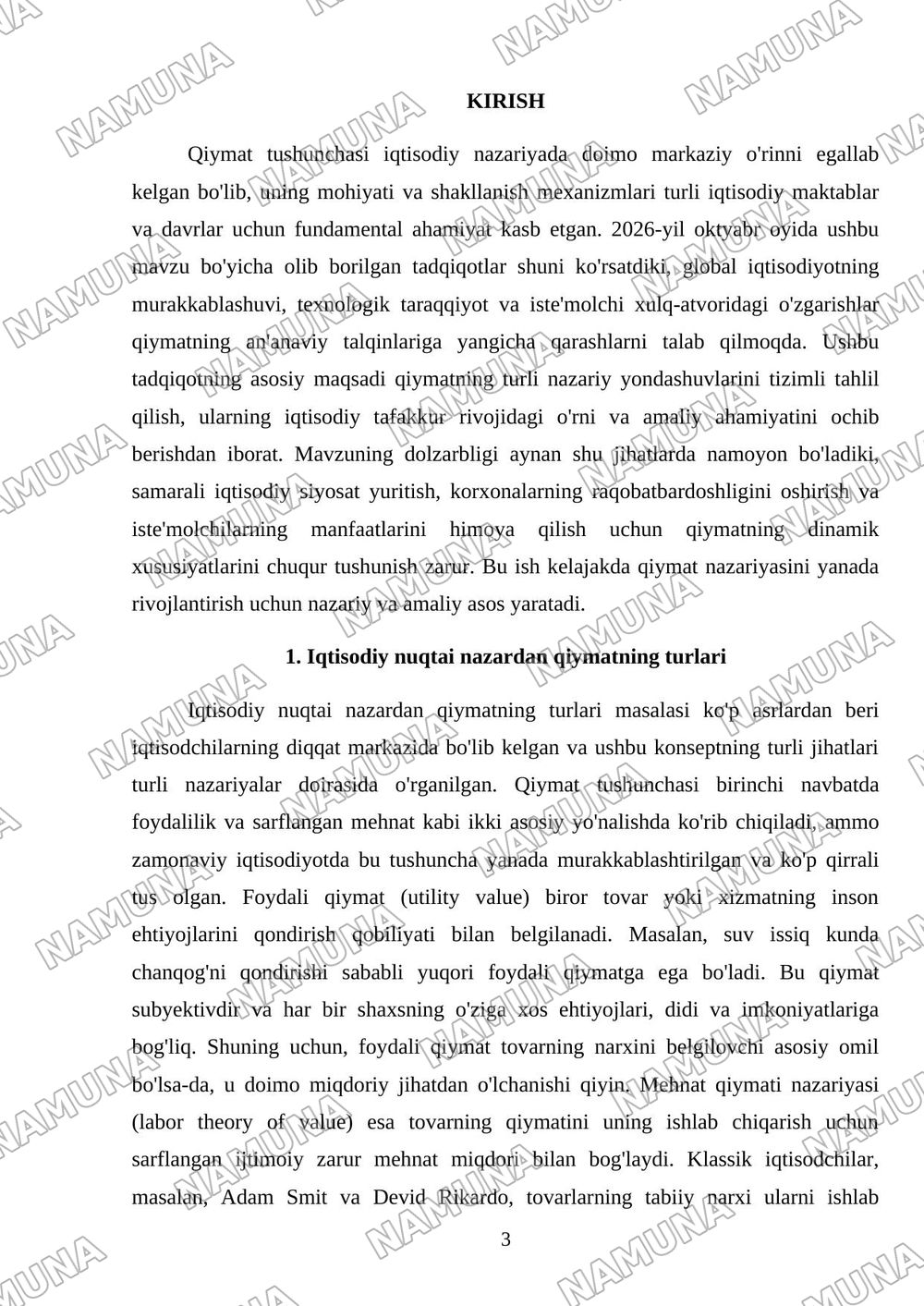 Qiymatning turli xil nazaryalari — mustaqil ish, 3-varaq