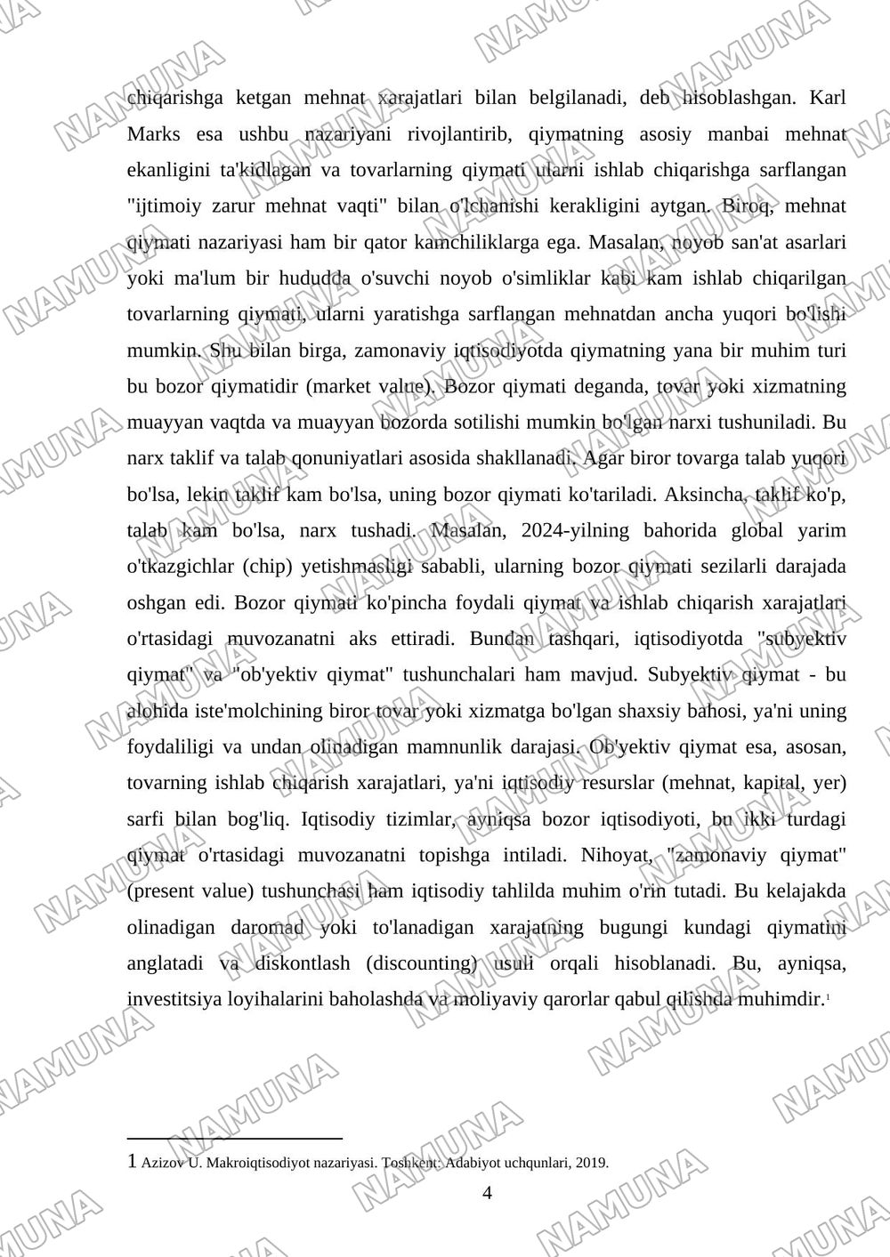Qiymatning turli xil nazaryalari — mustaqil ish, 4-varaq