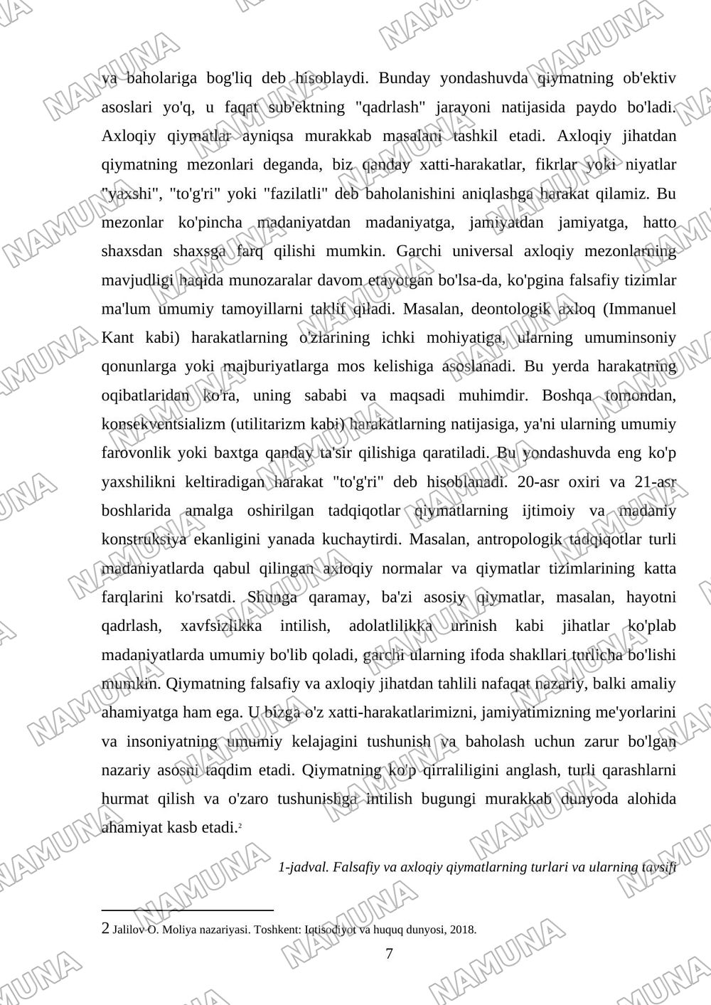 Qiymatning turli xil nazaryalari — mustaqil ish, 7-varaq