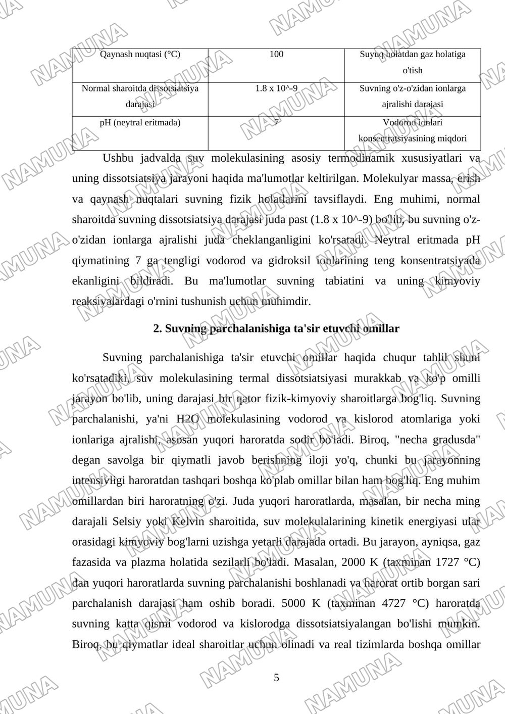 Suv necha gradusda parchalanadi — mustaqil ish, 5-varaq