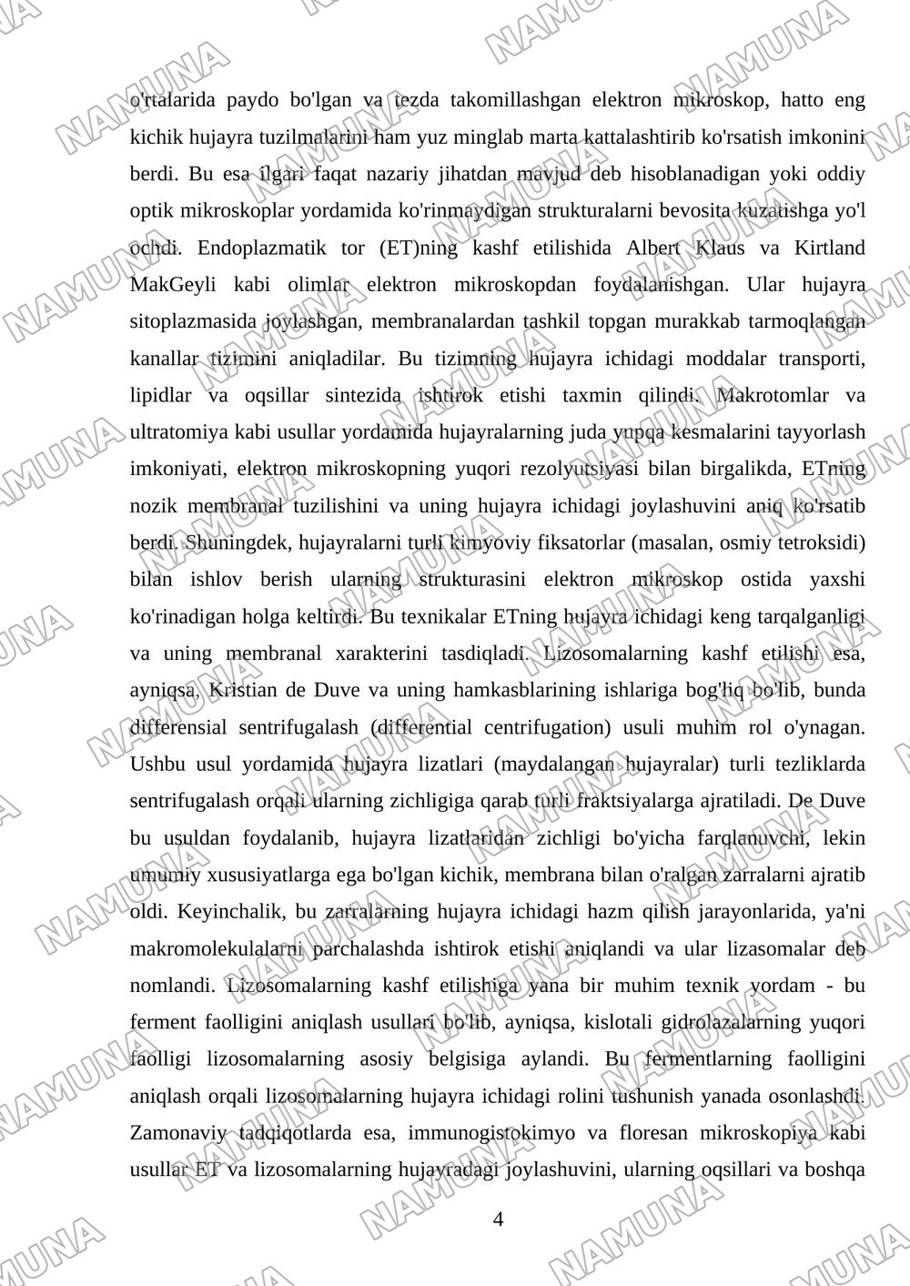 Endoplazmatik tor va lizasomalarning kashf qilikishi kim tomondan qanada oeganish asosida — mustaqil ish, 4-varaq