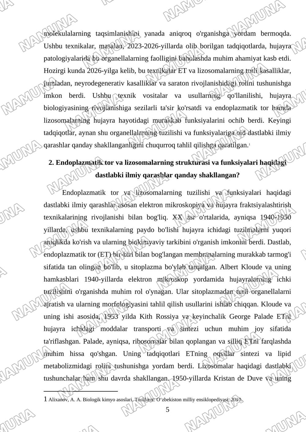 Endoplazmatik tor va lizasomalarning kashf qilikishi kim tomondan qanada oeganish asosida — mustaqil ish, 5-varaq