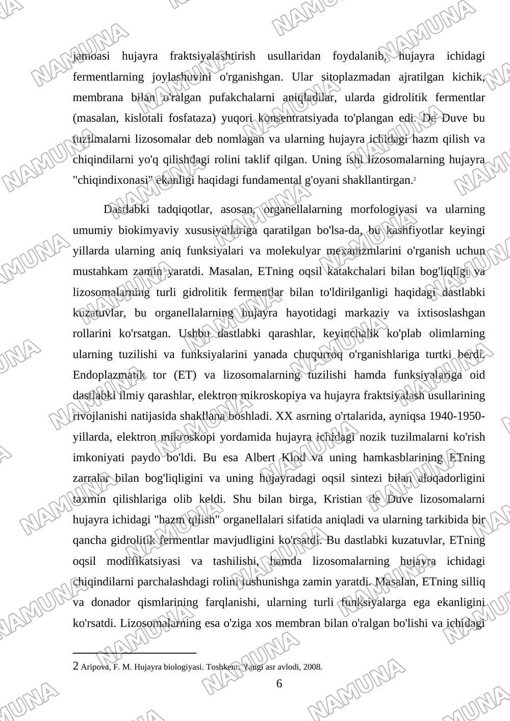 Endoplazmatik tor va lizasomalarning kashf qilikishi kim tomondan qanada oeganish asosida — mustaqil ish, 6-varaq