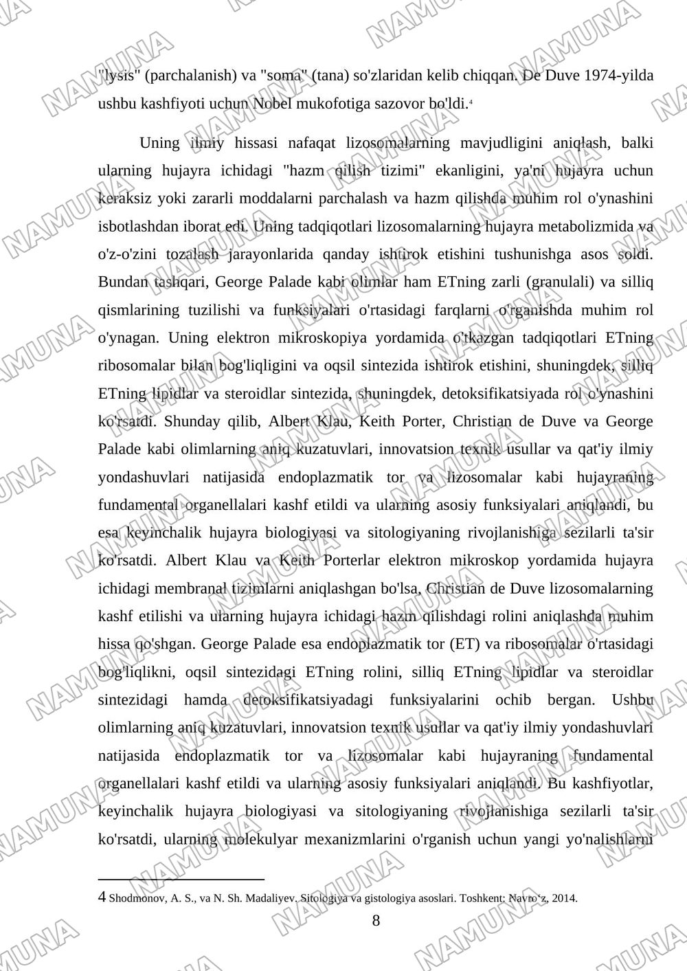 Endoplazmatik tor va lizasomalarning kashf qilikishi kim tomondan qanada oeganish asosida — mustaqil ish, 8-varaq