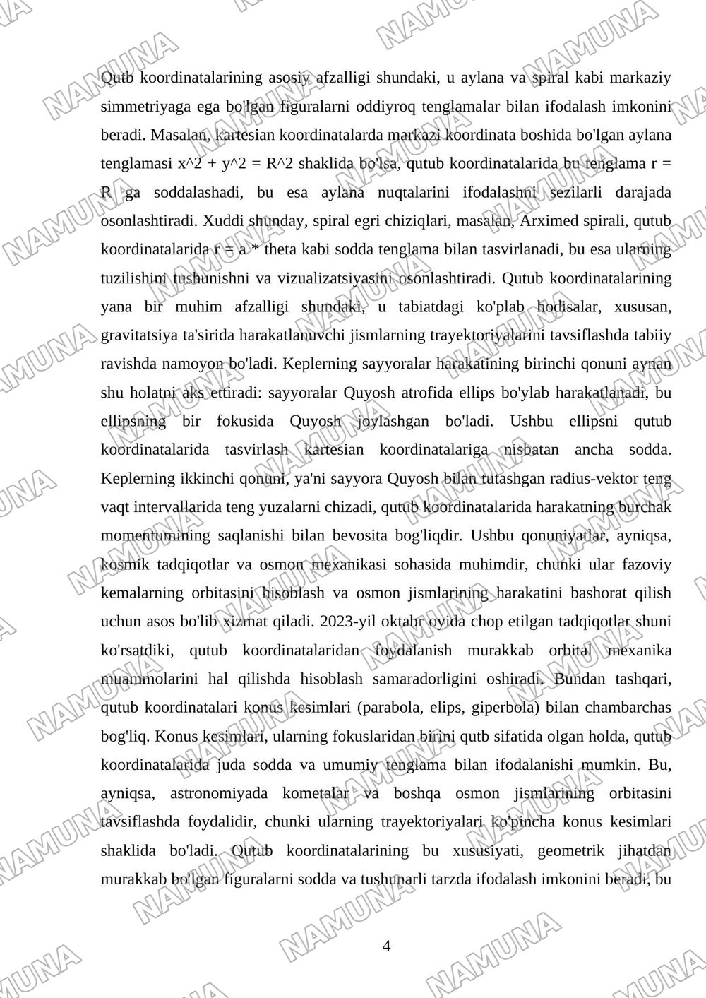 Qutub koordinatalari. Qutub egri chiziqlari. Qutub egri chiziqlarini chizish. Konus kesimlar (parabola, elips, giperbola). Kepler qonunlari. — mustaqil ish, 4-varaq